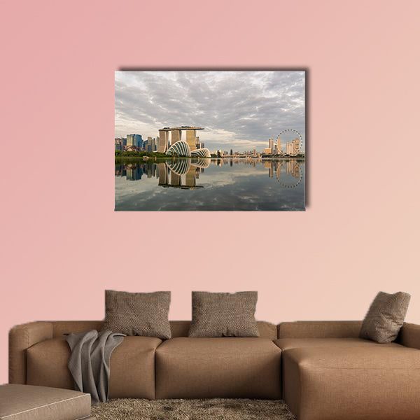Singapore skyline, Singapore Marina bay in morning, Singapore with reflection Multi panel canvas wall art