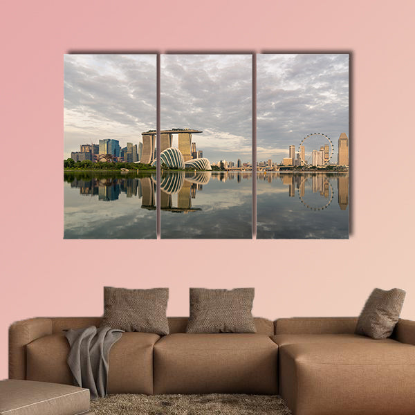 Singapore skyline, Singapore Marina bay in morning, Singapore with reflection Multi panel canvas wall art