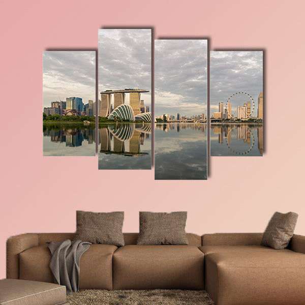Singapore skyline, Singapore Marina bay in morning, Singapore with reflection Multi panel canvas wall art