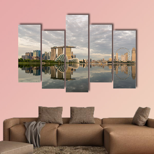Singapore skyline, Singapore Marina bay in morning, Singapore with reflection Multi panel canvas wall art