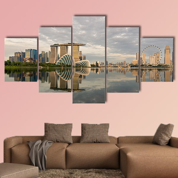 Singapore skyline, Singapore Marina bay in morning, Singapore with reflection Multi panel canvas wall art