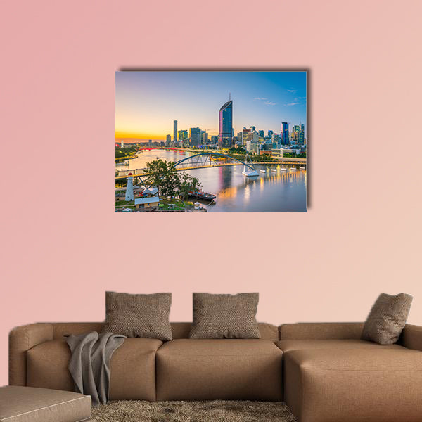 Brisbane city skyline and Brisbane River at twilight in Australia Multi panel canvas wall art