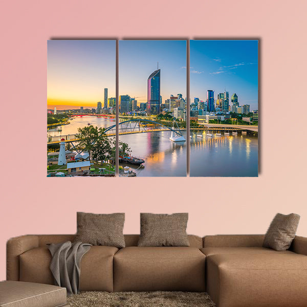 Brisbane city skyline and Brisbane River at twilight in Australia Multi panel canvas wall art