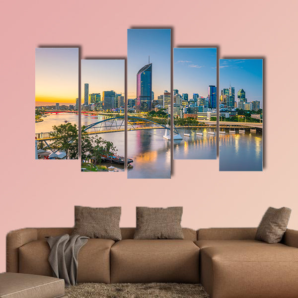 Brisbane city skyline and Brisbane River at twilight in Australia Multi panel canvas wall art