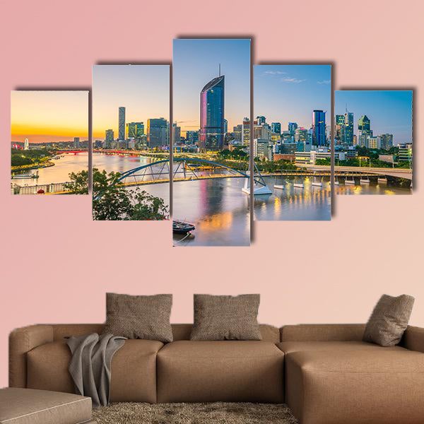 Brisbane city skyline and Brisbane River at twilight in Australia Multi panel canvas wall art