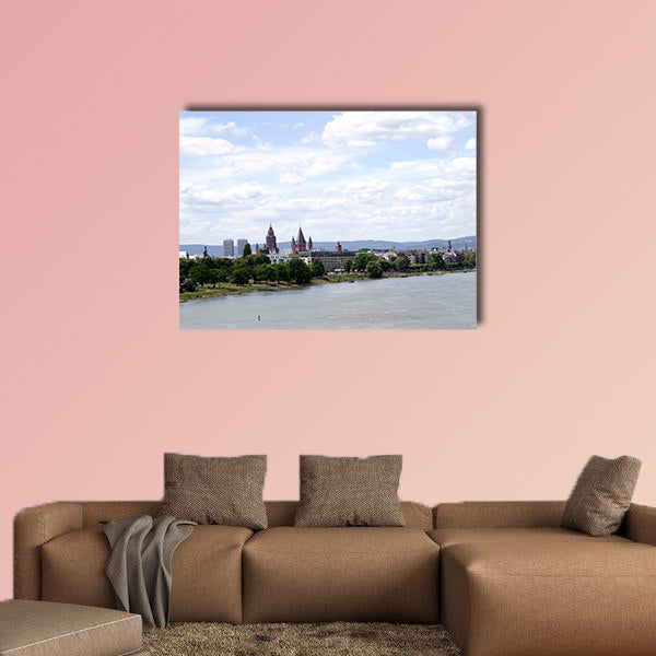 A view over the city of Mainz with its cathedral multi panel canvas wall art