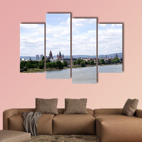 A view over the city of Mainz with its cathedral multi panel canvas wall art