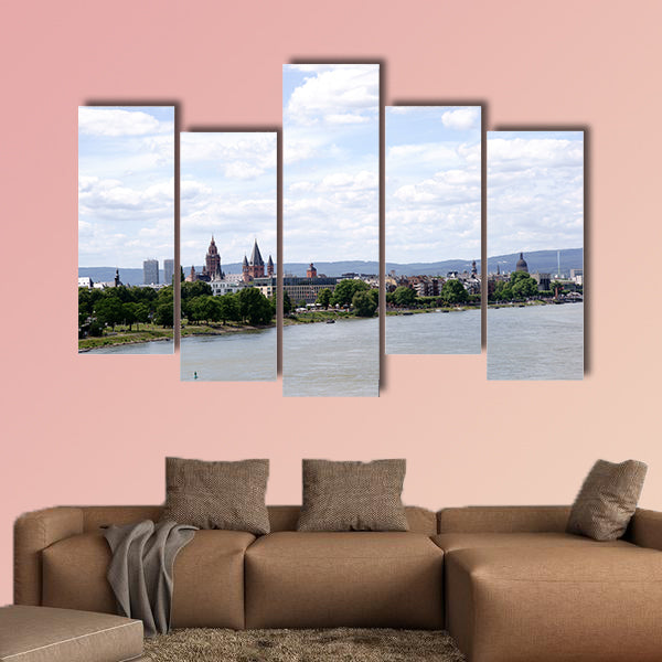 A view over the city of Mainz with its cathedral multi panel canvas wall art