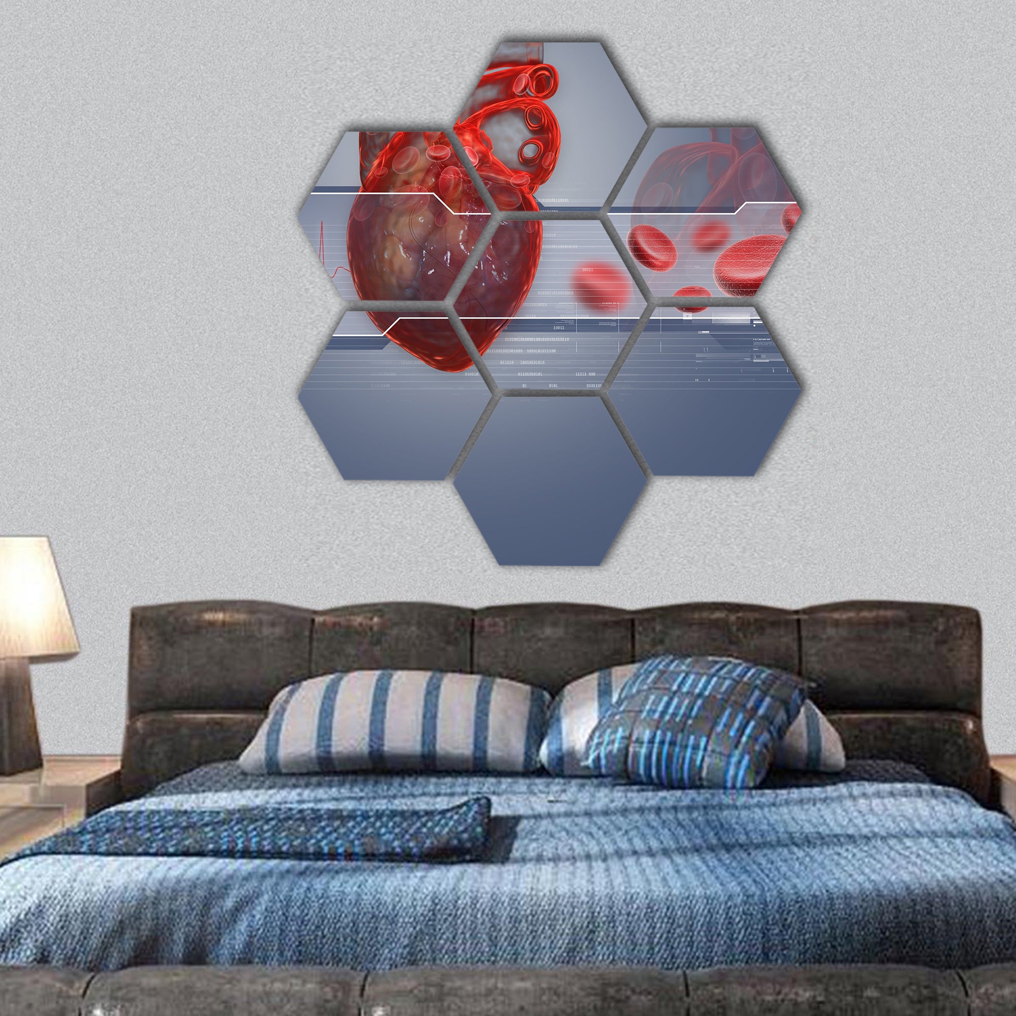 Human heart hexagonal canvas wall art