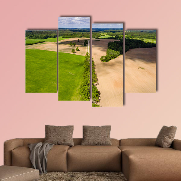  Drone image, the aerial view of rural area with freshly cultivated fields
