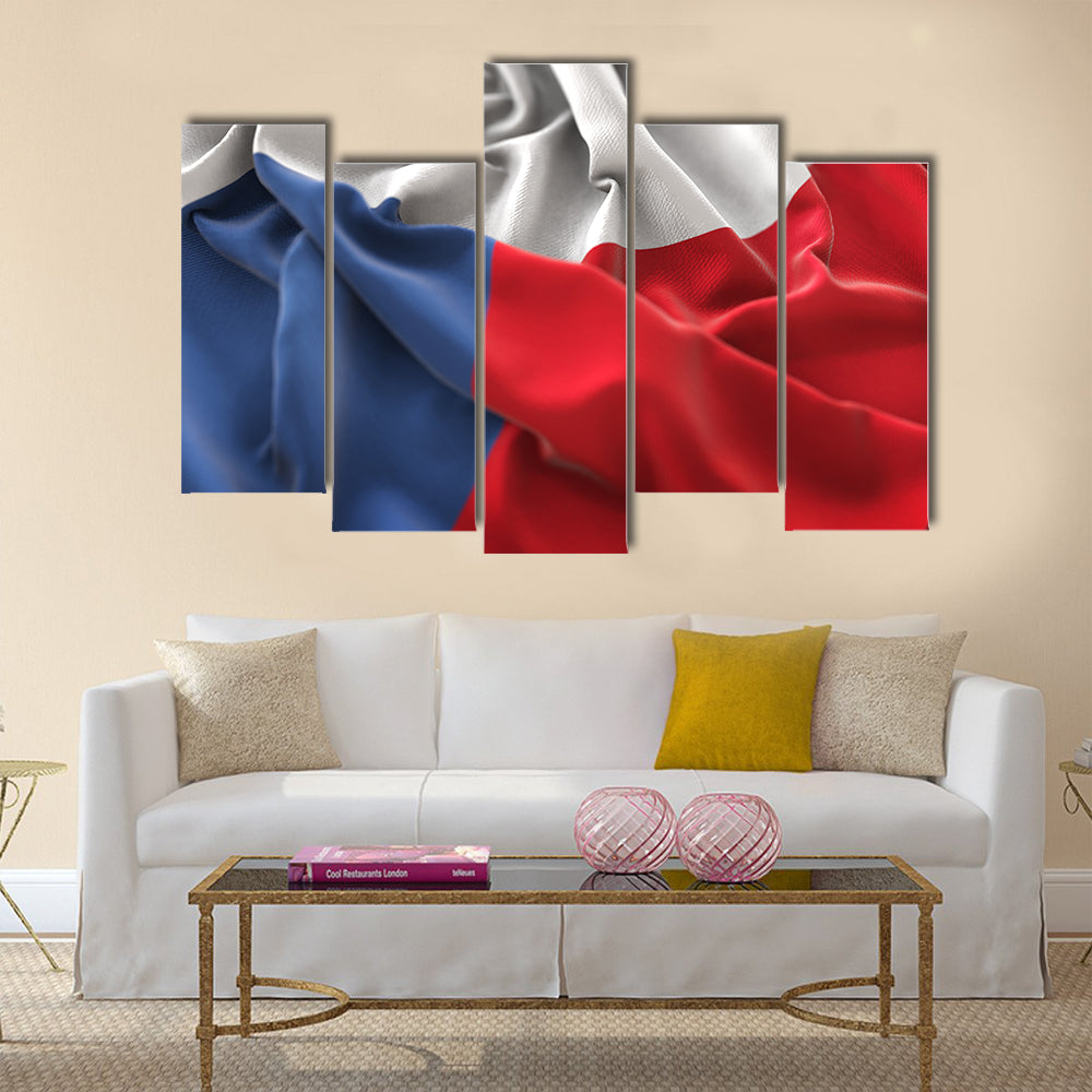 Czech Republic Flag Ruffled Beautifully Waving Multi Panel Canvas Wall Art