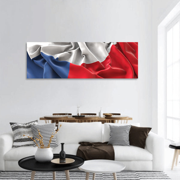 Czech Republic Flag Ruffled Waving Macro Close-Up Shot panoramic canvas wall art