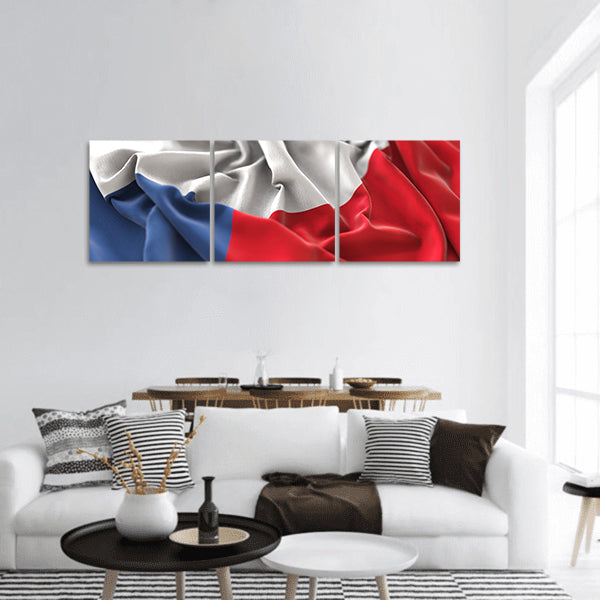 Czech Republic Flag Ruffled Waving Macro Close-Up Shot panoramic canvas wall art