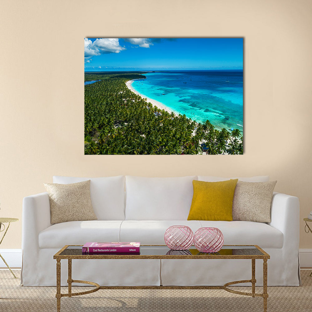 Aerial view of tropical island beach, Dominican Republic Multi Panel Canvas Wall Art