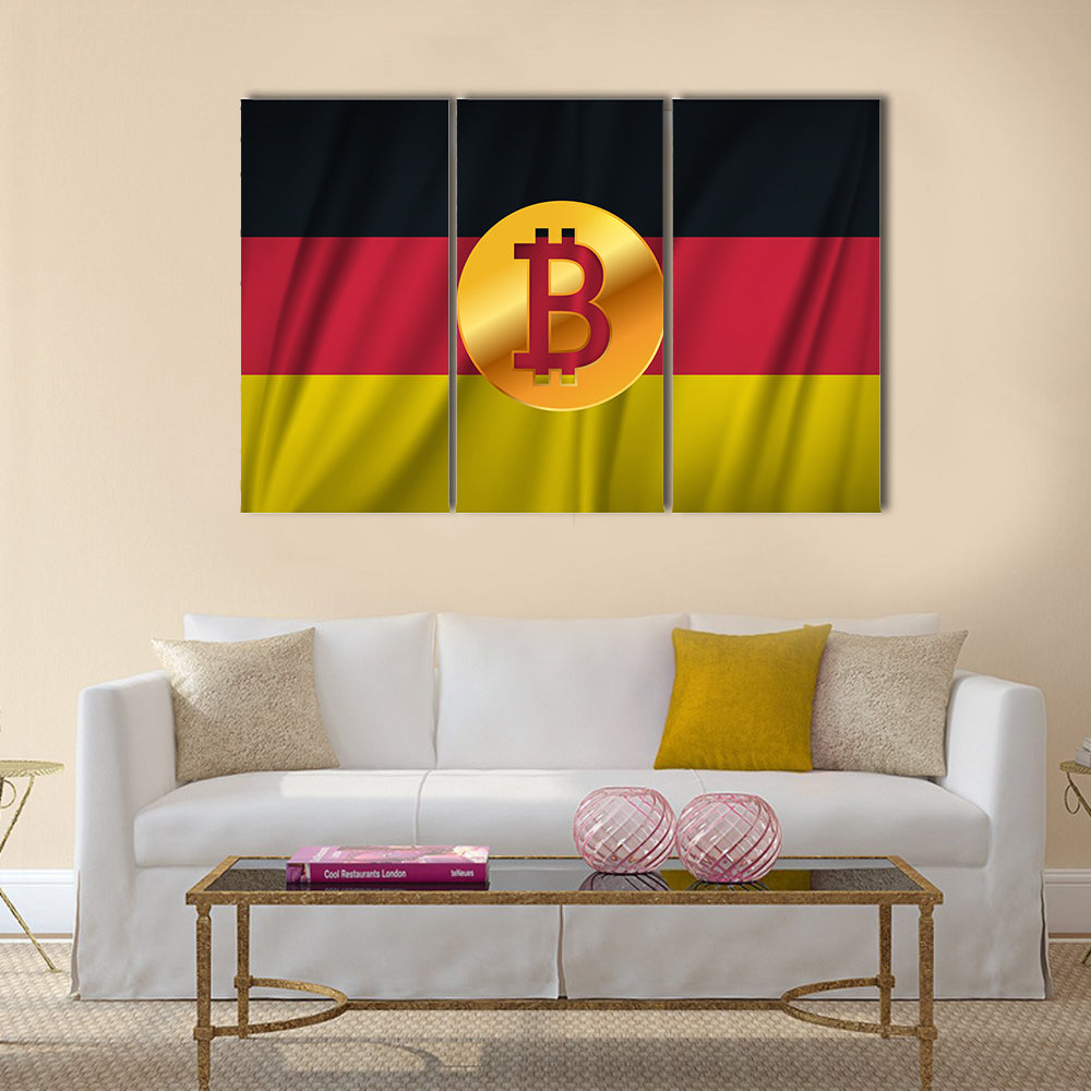 Bitcoin On The National Flag Of Germany Multi Panel Canvas Wall Art