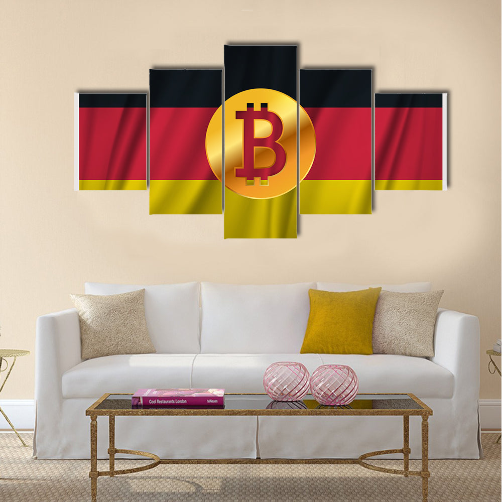 Bitcoin On The National Flag Of Germany Multi Panel Canvas Wall Art