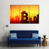 3d illustration of bitcoin with falling charts on background multi panel canvas wall art