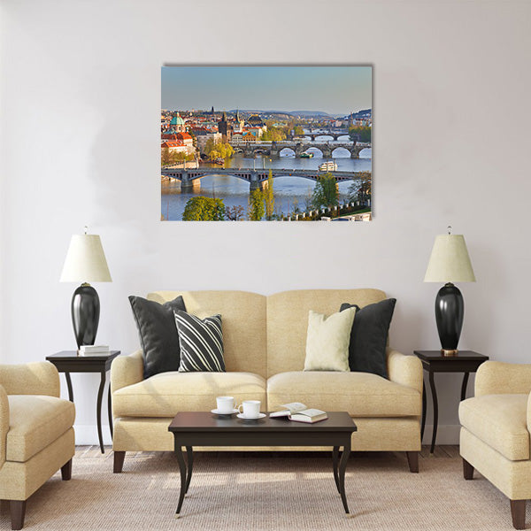 View on Prague at sunset Multi Panel Canvas Wall Art