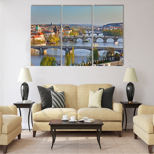 View on Prague at sunset Multi Panel Canvas Wall Art