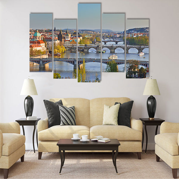 View on Prague at sunset Multi Panel Canvas Wall Art