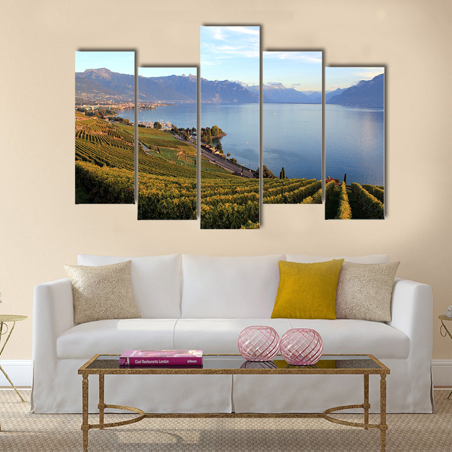 Famous and protected Lavaux vineyards multi panel canvas wall art