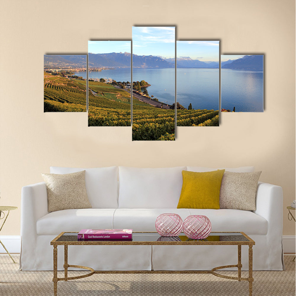 Famous and protected Lavaux vineyards multi panel canvas wall art