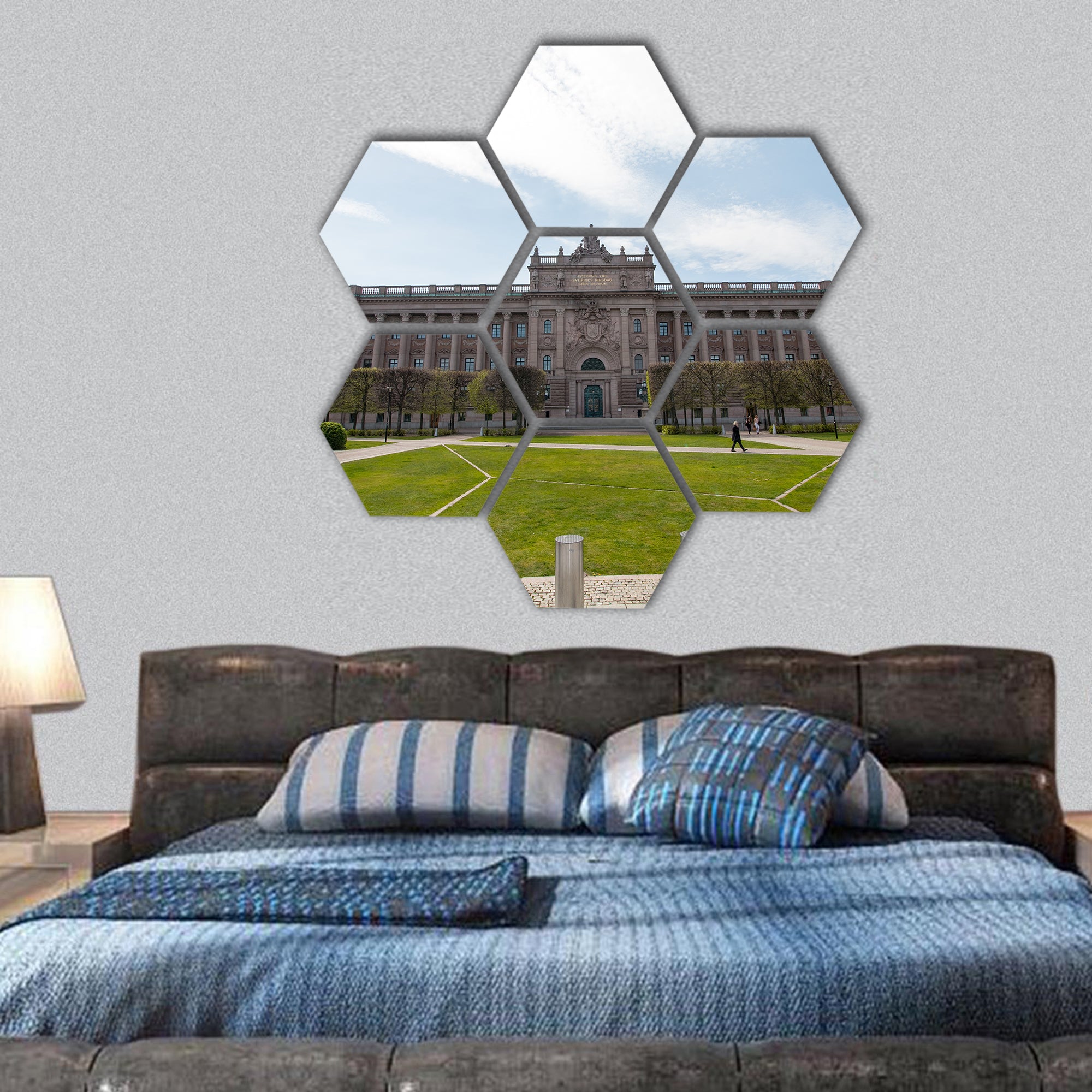 Swedish Parliament Building in Stockholm hexagonal canvas wall art