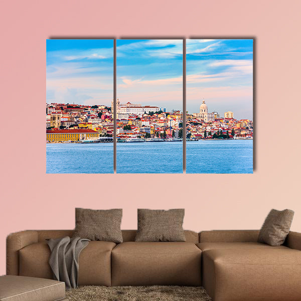 Lisbon, Portugal skyline on the Tagus River multi panel canvas wall art