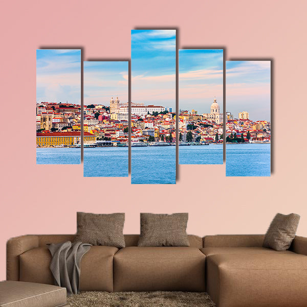 Lisbon, Portugal skyline on the Tagus River multi panel canvas wall art