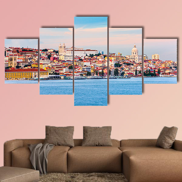 Lisbon, Portugal skyline on the Tagus River multi panel canvas wall art