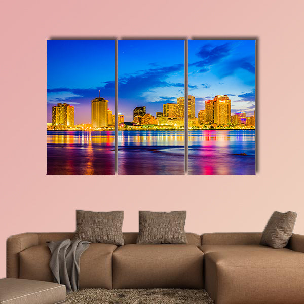 New Orleans, Louisiana, USA skyline on the Mississippi River multi panel canvas wall art