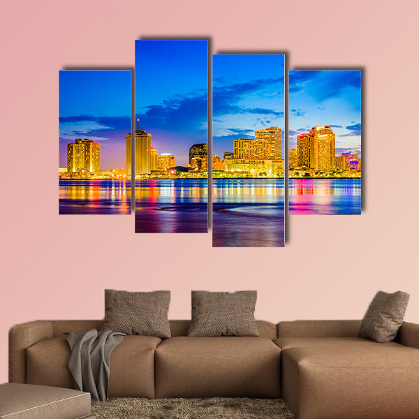 New Orleans, Louisiana, USA skyline on the Mississippi River multi panel canvas wall art