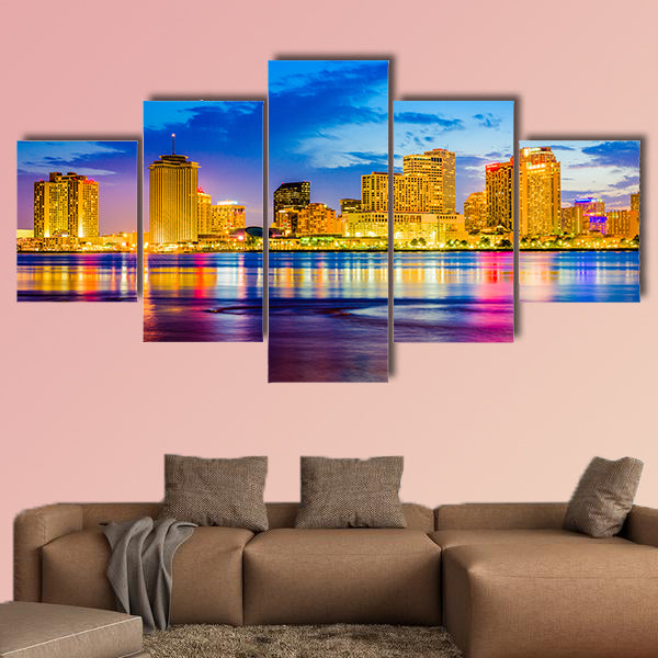 New Orleans, Louisiana, USA skyline on the Mississippi River multi panel canvas wall art