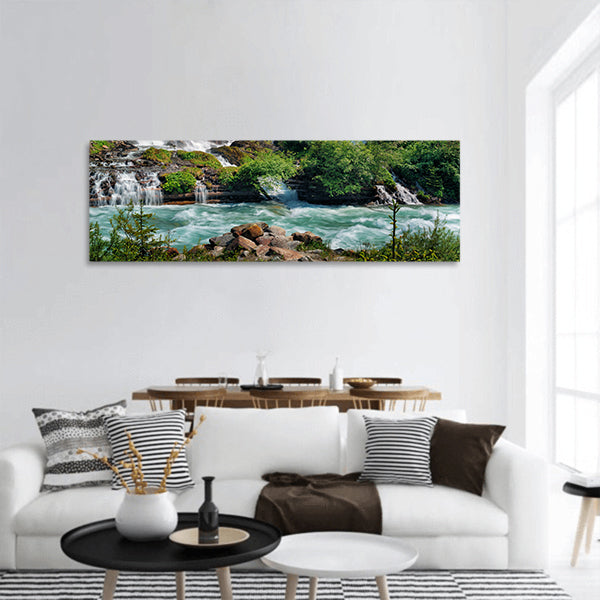 Gorgeous Schleierfall waterfall near Grossglockner in Alps, Austria panoramic canvas wall art