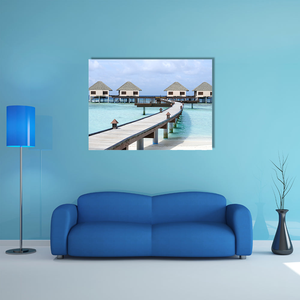 Water Villas On Water At Tropical Island, Maldives Multi Panel Canvas Wall Art