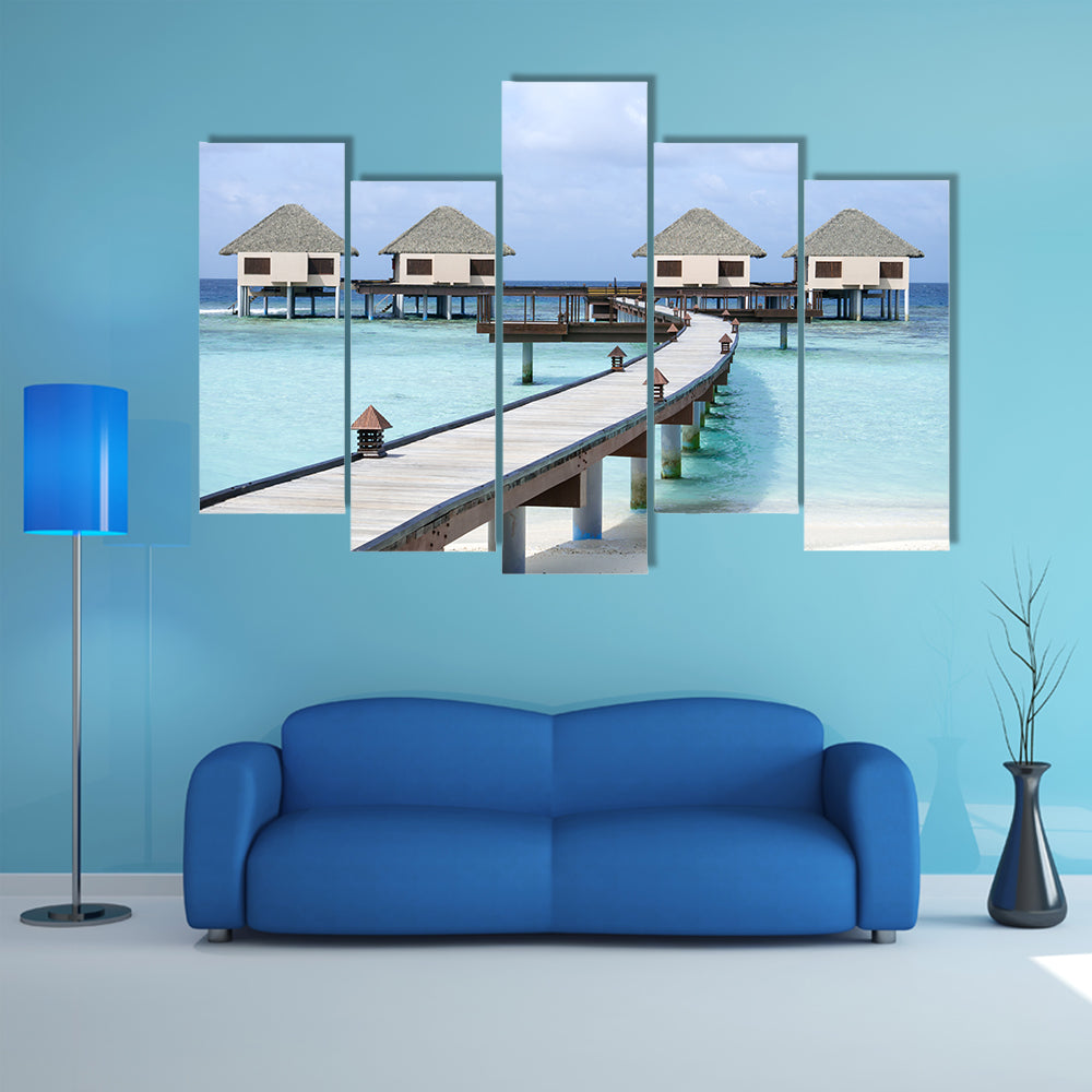 Water Villas On Water At Tropical Island, Maldives Multi Panel Canvas Wall Art