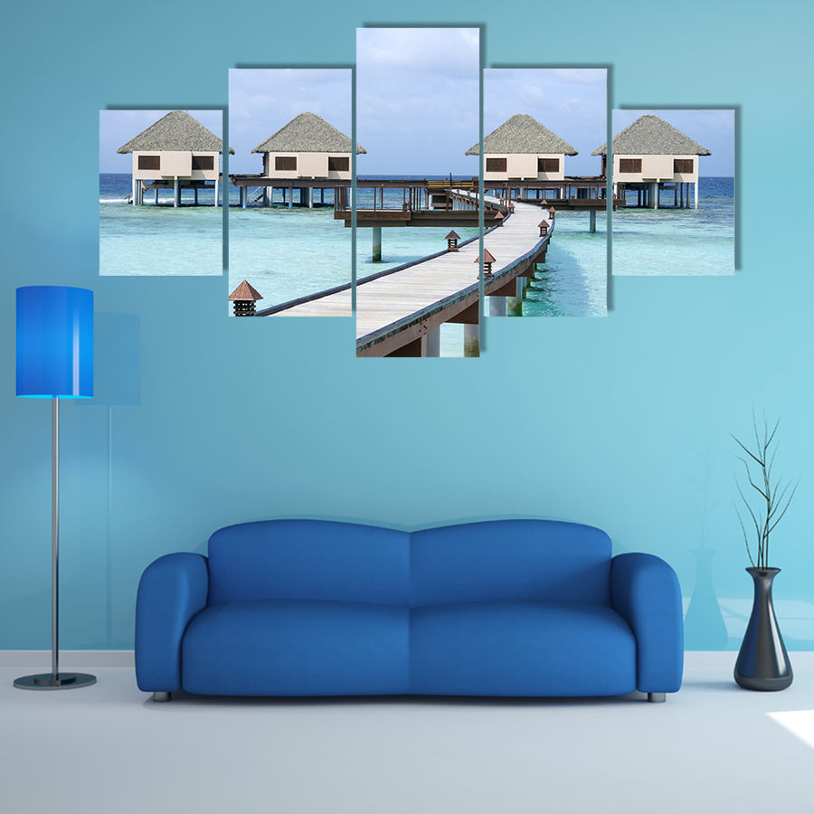 Water Villas On Water At Tropical Island, Maldives Multi Panel Canvas Wall Art