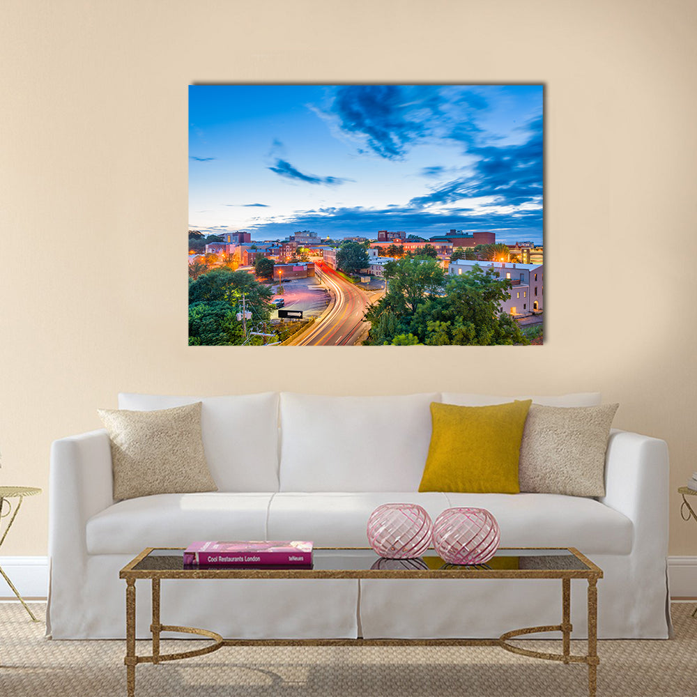 The downtown cityscape with a colorful presentation of life in Athens, Georgia, USA, Multi Panel Canvas Wall Art