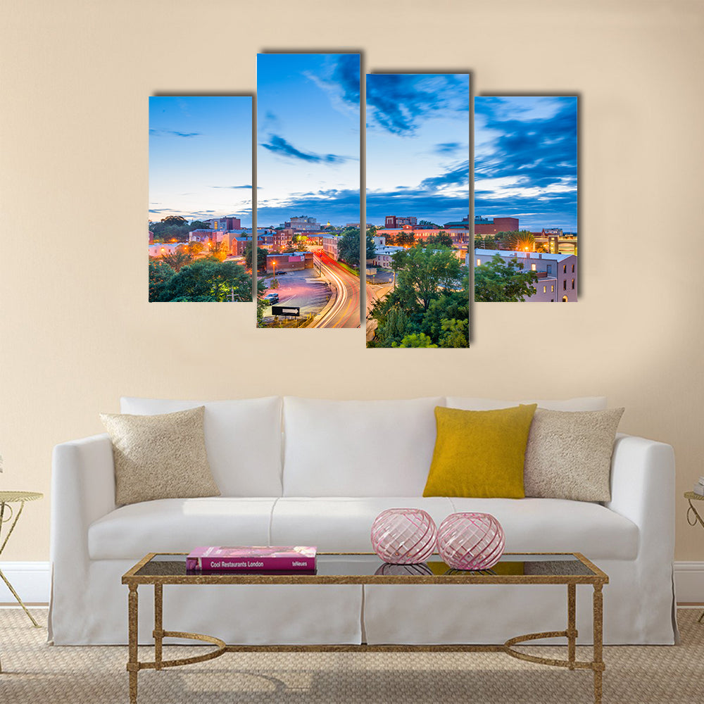 The downtown cityscape with a colorful presentation of life in Athens, Georgia, USA, Multi Panel Canvas Wall Art
