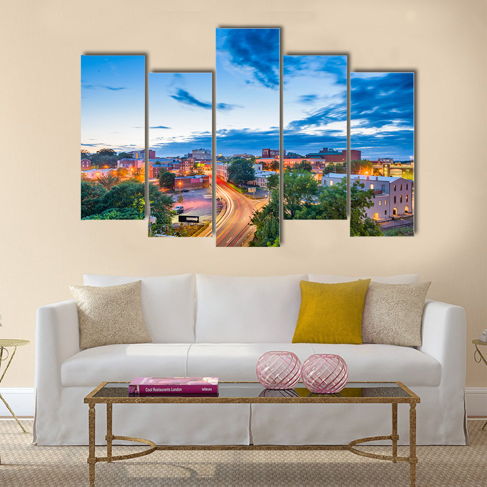 The downtown cityscape with a colorful presentation of life in Athens, Georgia, USA, Multi Panel Canvas Wall Art