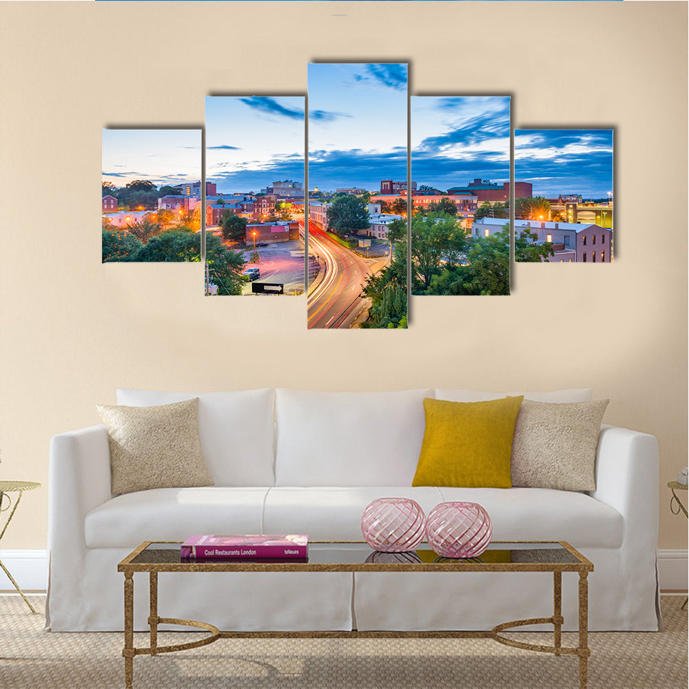 The downtown cityscape with a colorful presentation of life in Athens, Georgia, USA, Multi Panel Canvas Wall Art
