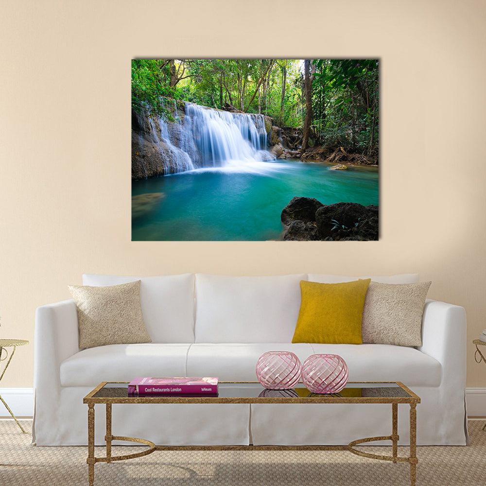 Deep forest Waterfall in Kanchanaburi Multi Panel Canvas Wall Art