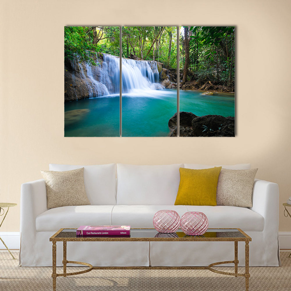 Deep forest Waterfall in Kanchanaburi Multi Panel Canvas Wall Art