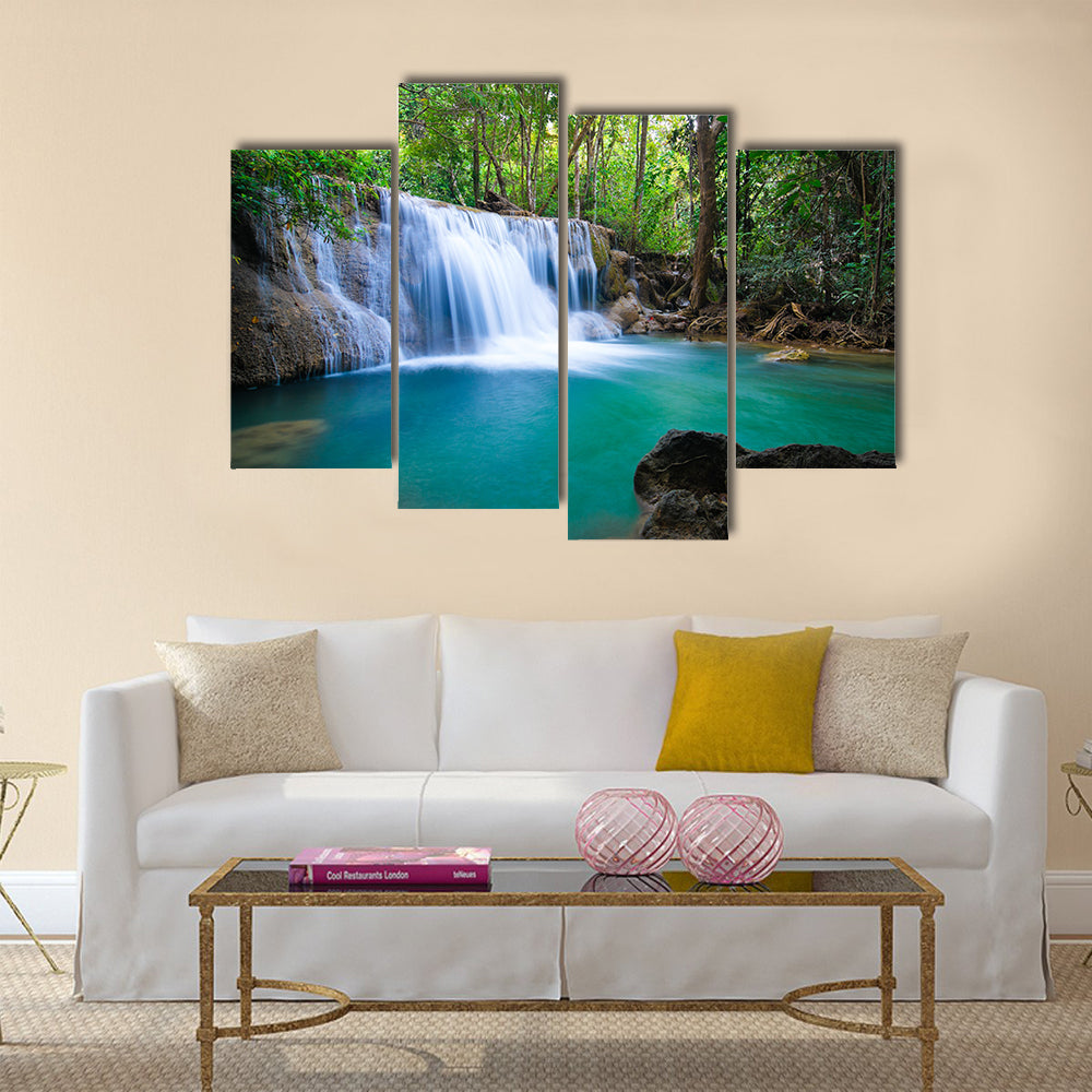 Deep forest Waterfall in Kanchanaburi Multi Panel Canvas Wall Art