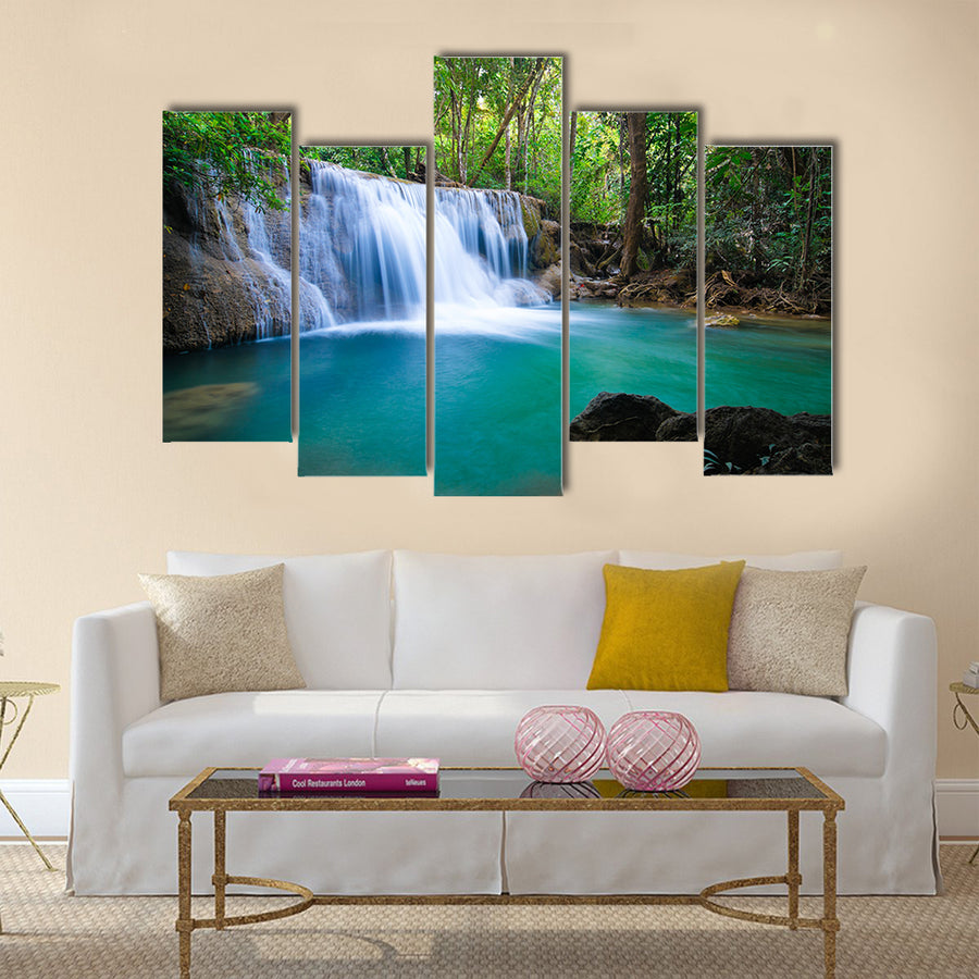 Deep forest Waterfall in Kanchanaburi Multi Panel Canvas Wall Art