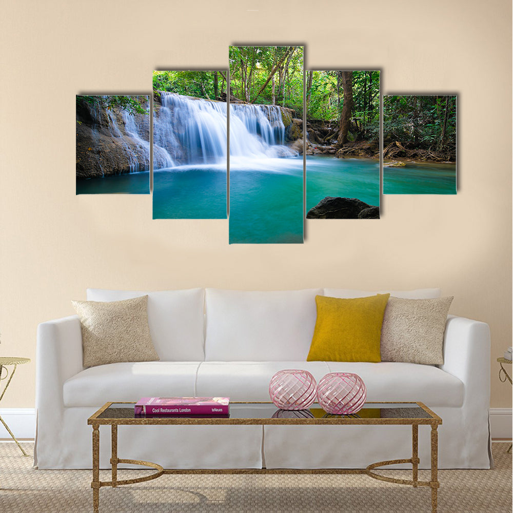 Deep forest Waterfall in Kanchanaburi Multi Panel Canvas Wall Art