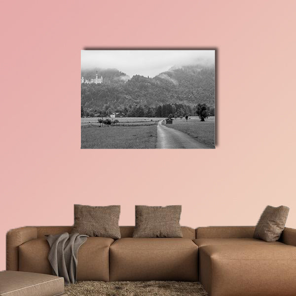 Country side road with Neuschwanstein Castle in the Bavarian Alps wall art