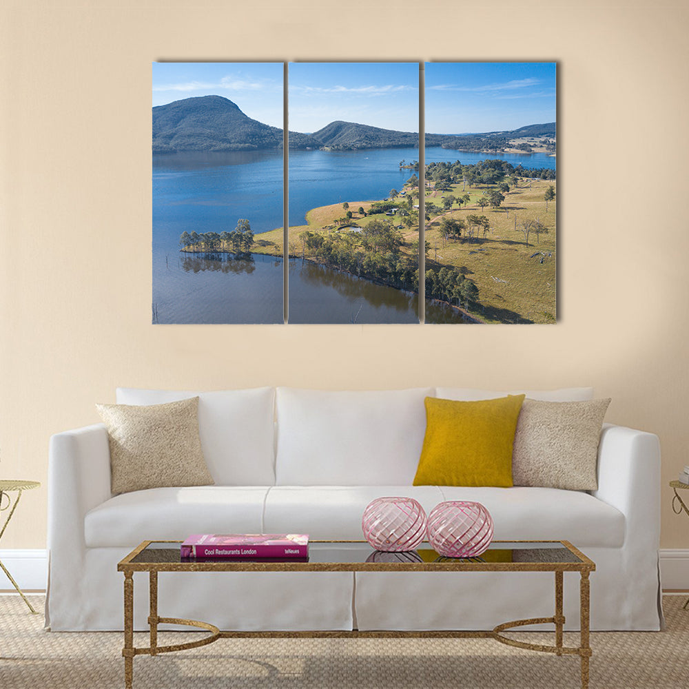 Lake Moogerah on the Scenic Rim in Queensland during the day multi panel canvas wall art
