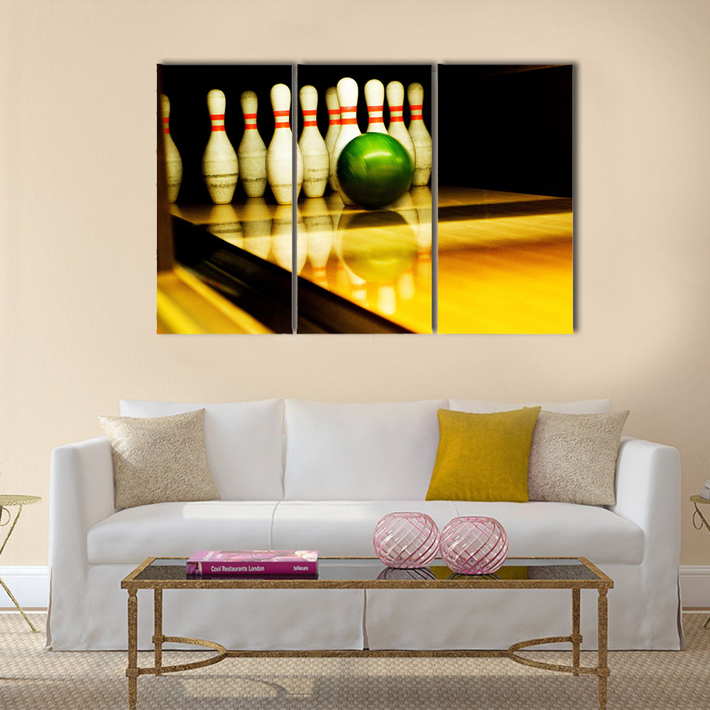 Standing pins and bowl Multi panel canvas wall art