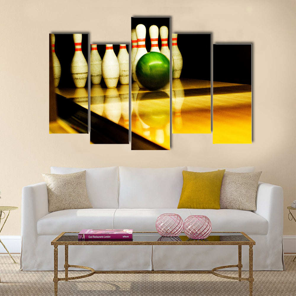 Standing pins and bowl Multi panel canvas wall art